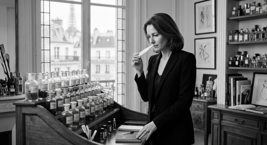 Portrait of Delphine Jelk, Creative Director of Fragrance at Guerlain and perfumer behind Shalimar Millesime Rose
