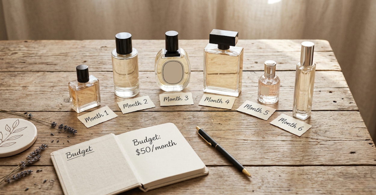 Six month roadmap to start a perfume collection on a budget – one bottle per month with monthly labels