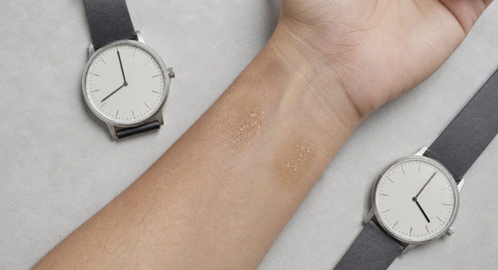 Skin longevity test of Mercedes-Benz Deep Sea, showing timestamps from 4 to 8 hours.