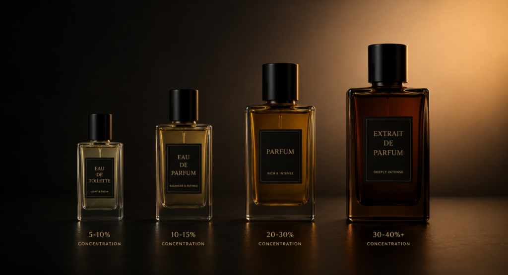 Fragrance concentration guide EDT EDP Parfum Elixir explained
