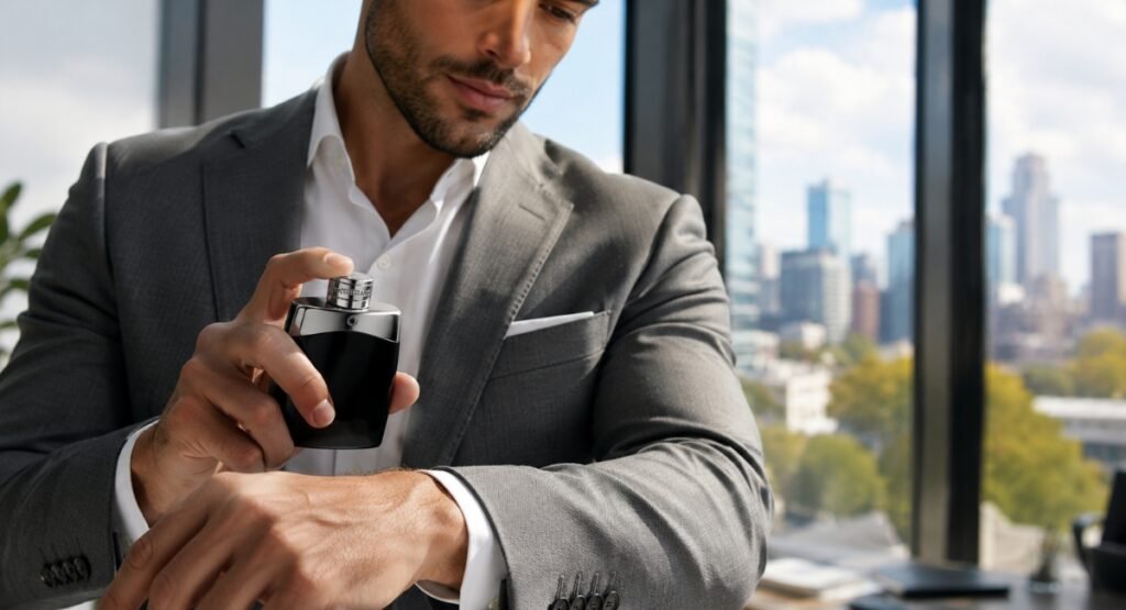 Man wearing Mont Blanc Legend EDT office daily professional fragrance spring 2026 review
