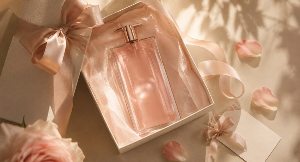 Lancome Idole EDP review lifestyle gifting shot with wrapped box