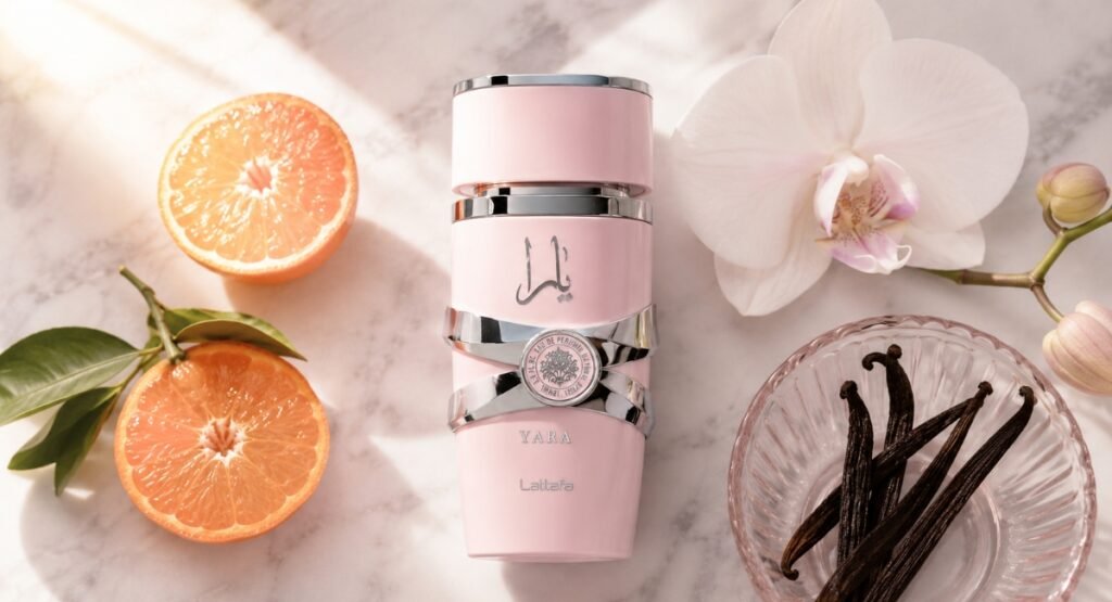 Lattafa Yara EDP fragrance notes pyramid orchid vanilla tangerine display