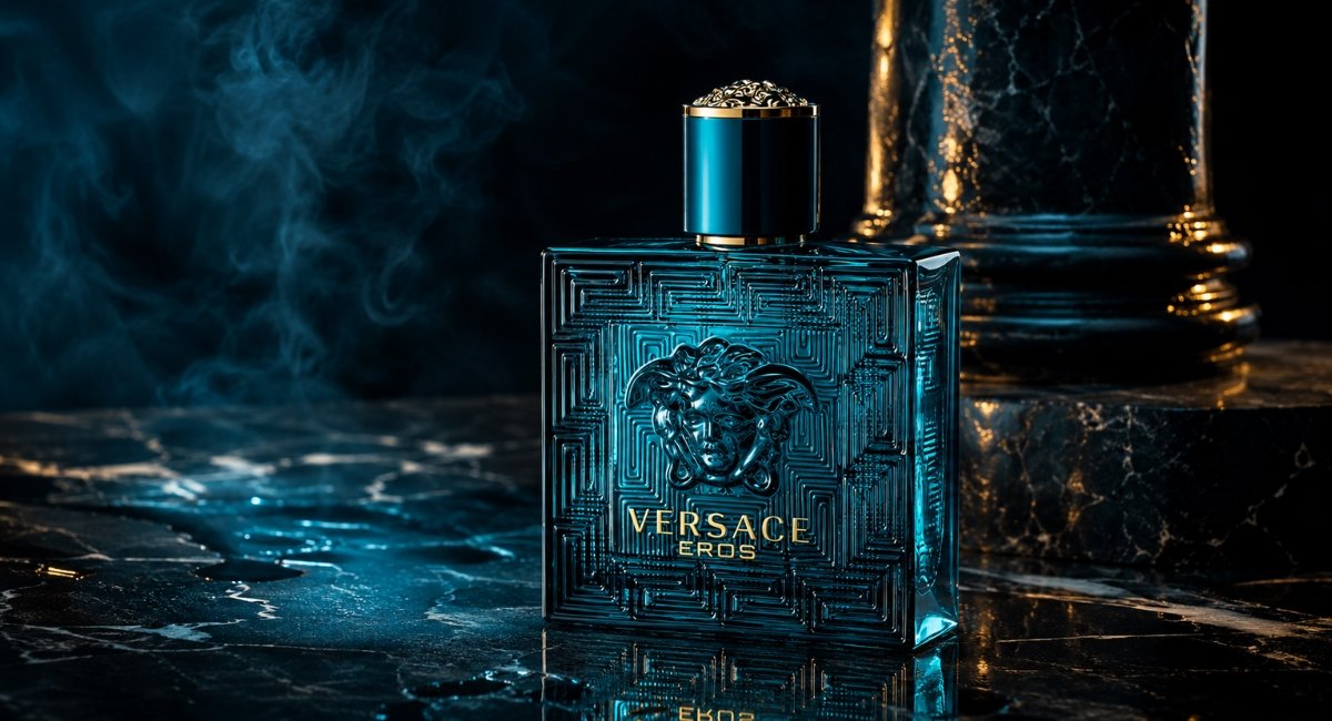 Versace Eros EDT review 2026 featuring the iconic turquoise Medusa bottle
