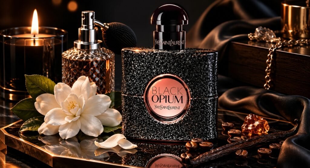 YSL Black Opium EDP application pulse points wrist neck evening wear guide
