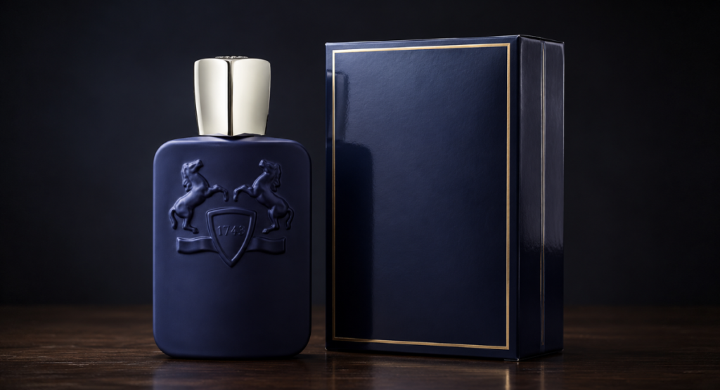 Layton by Parfums de Marly bottle and gift box packaging design
