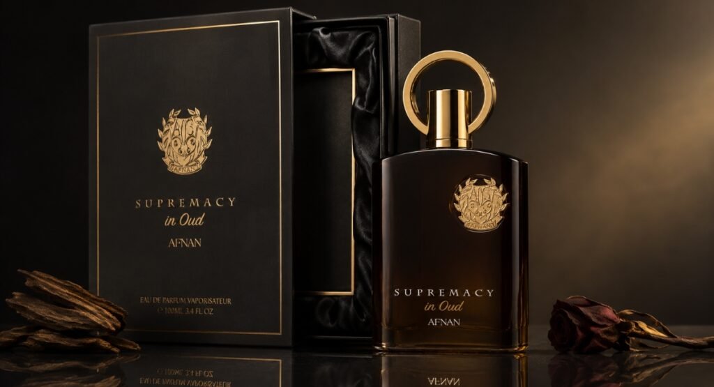 Afnan Supremacy in Oud bottle and box packaging design