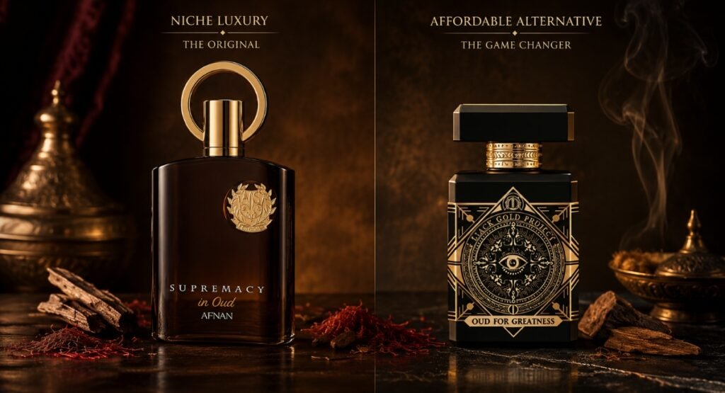Afnan Supremacy in Oud versus niche oud fragrance comparison