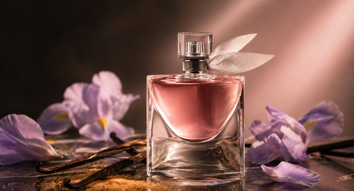 La Vie Est Belle by Lancôme EDP bottle with iris flowers and vanilla pods