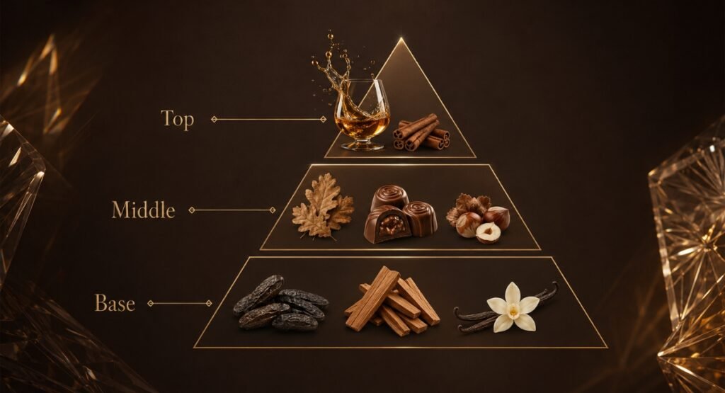 Kilian Angels' Share review fragrance notes pyramid infographic
