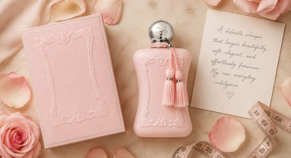 Delina Parfums de Marly review final verdict flatlay with bottle and box