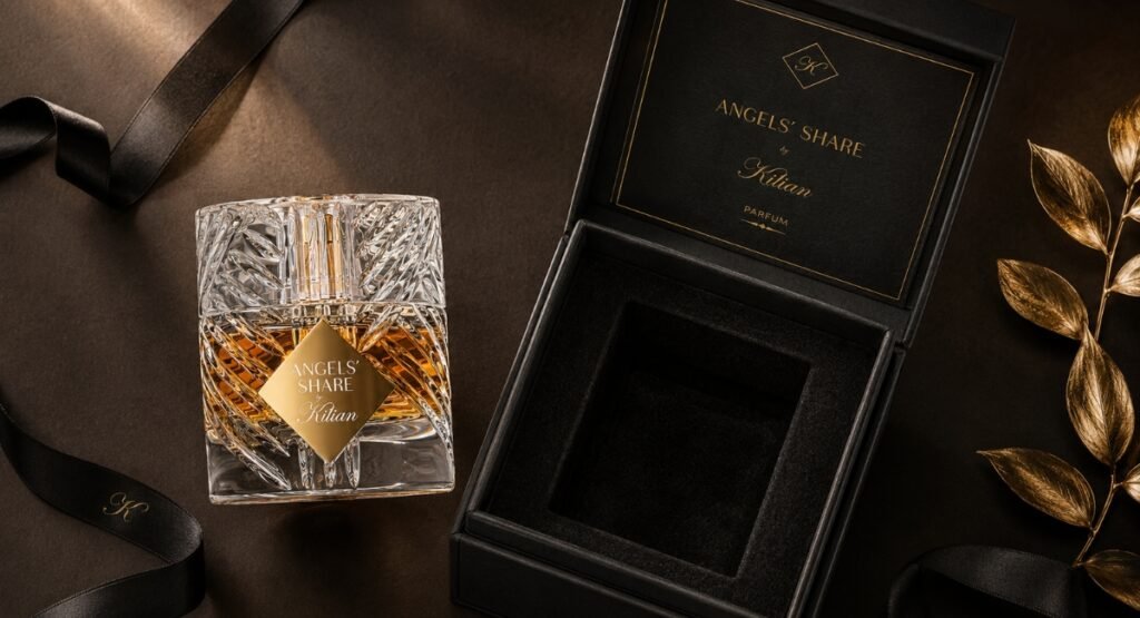 Kilian Angels' Share refillable carafe bottle and gift box packaging
