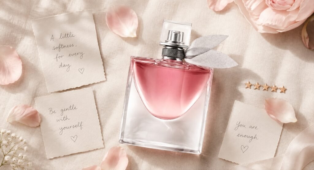 Collage representing real user reviews of La Vie Est Belle perfume
